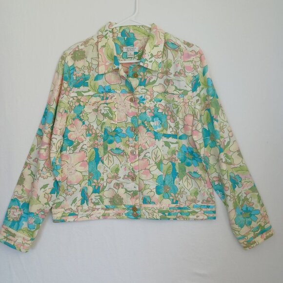 Christopher & Banks Linen Blend Jacket Pastel Floral Print Womens Medium - Picture 6 of 11